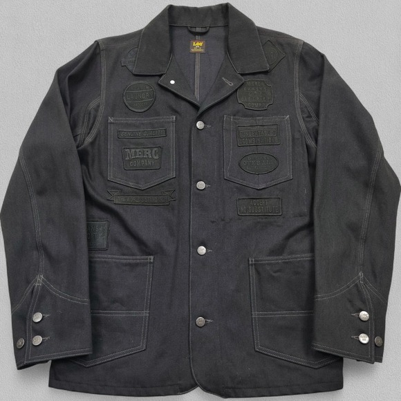 Lee 101 Loco Chore Jacket Men's Medium Black Denim Patchwork Button Front Grunge - Picture 1 of 15